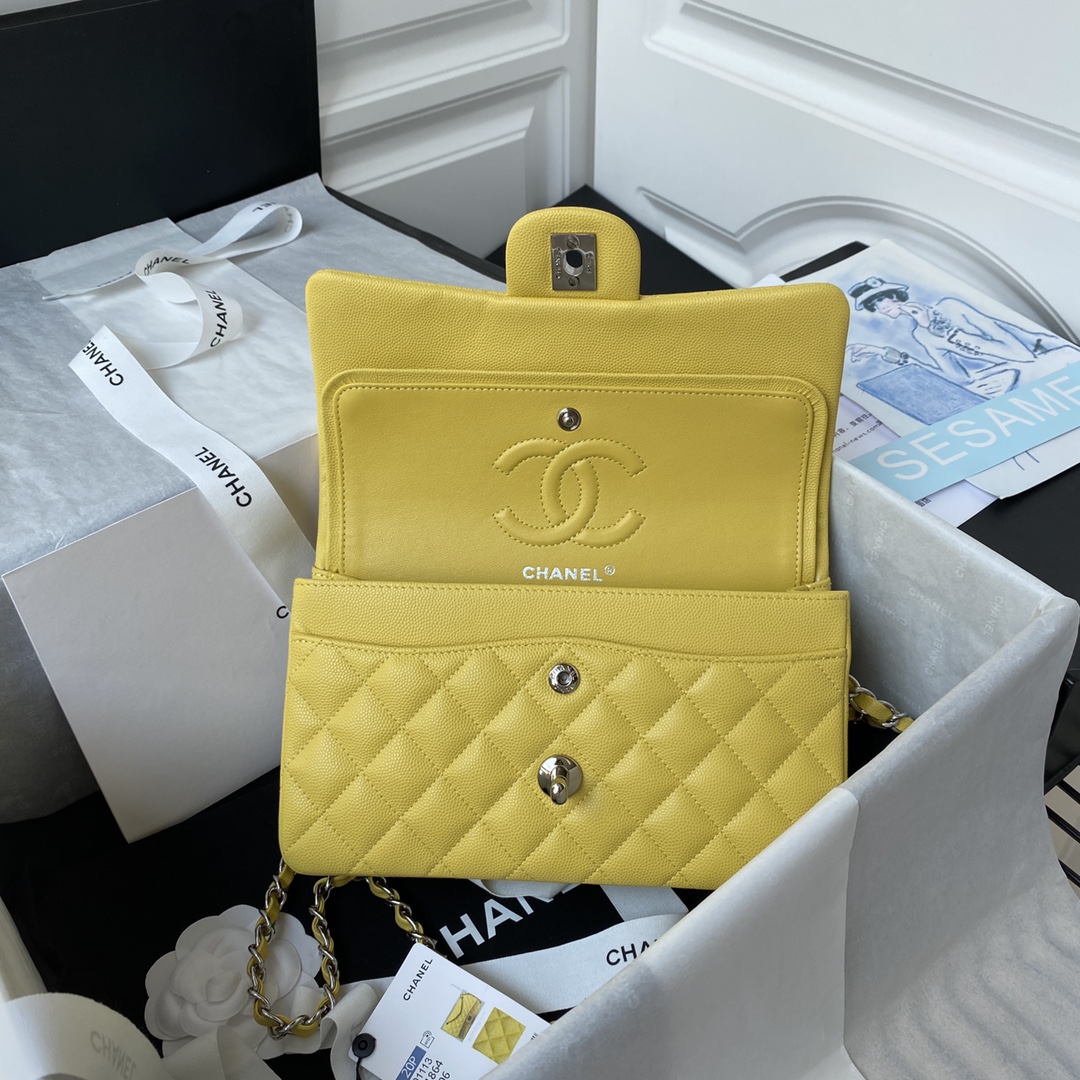 Classic Flap Caviar Bag A01113 Yellow/Silver